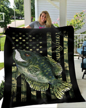 Load image into Gallery viewer, Crappie fishing American flag camo black angry crappie fish ChipteeAmz&#39;s art custom throw fleece blanket AT050