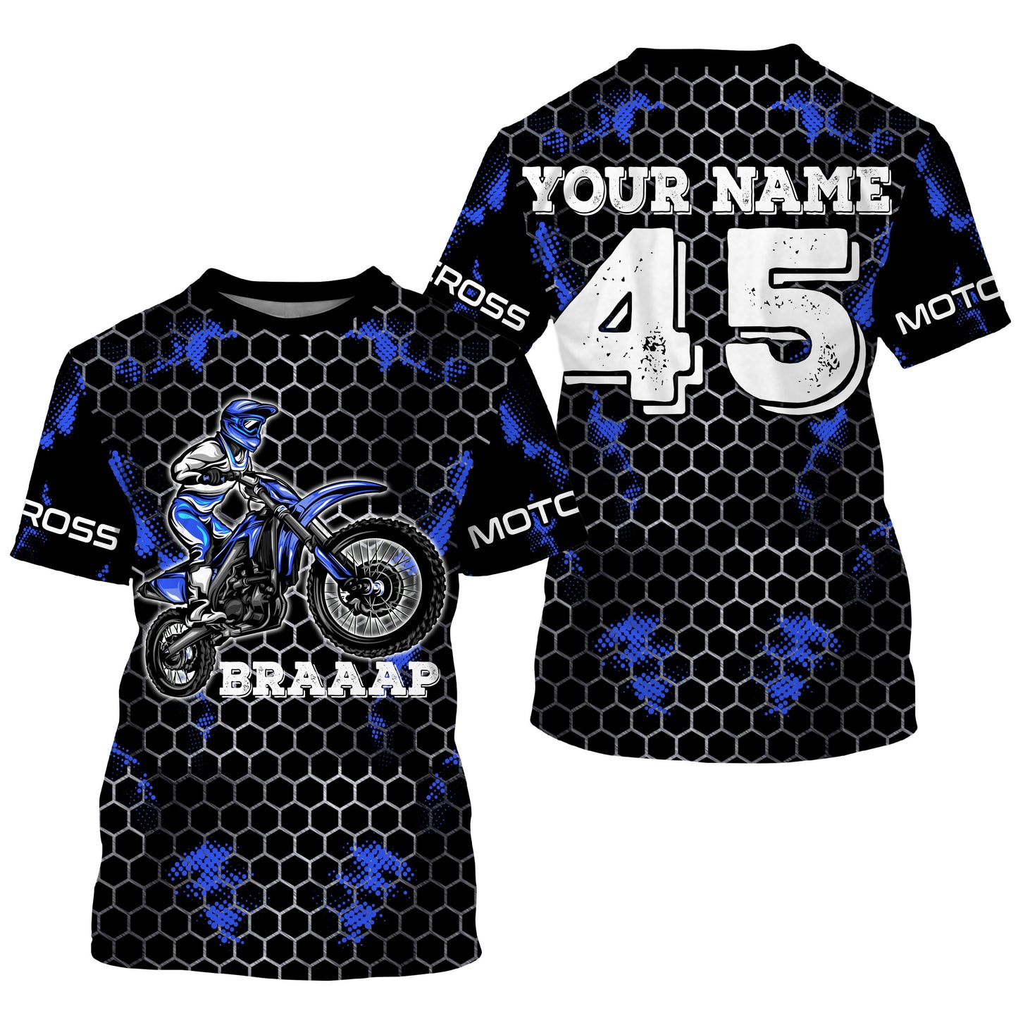 Blue custom name&number off-road jersey Motocross kids men women UPF30+ dirt bike racing motorcycle PDT127