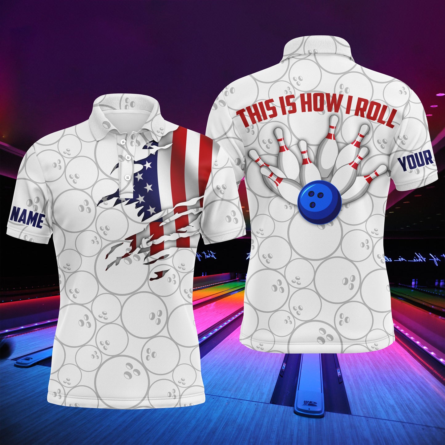 American Flag Polo Bowling Shirt for Men Bowlers, This Is How I Roll Funny Bowling Jersey NBP31