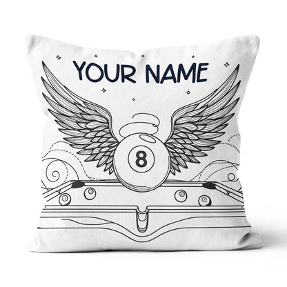 Personalized Billiard 8 Ball Wings Line Drawing Pillow, Billiards Gifts VHM0900