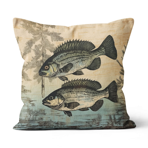 Vintage Crappie Fishing Pillow, Lake Fishing Lodges Decoration, Rustic Fishing Cabins decor IPHW5683