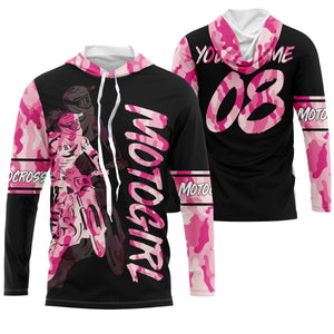 MotoGirl personalized jersey UPF30+ motocross girl pink camo dirt bike riding shirt women bikers NMS1022