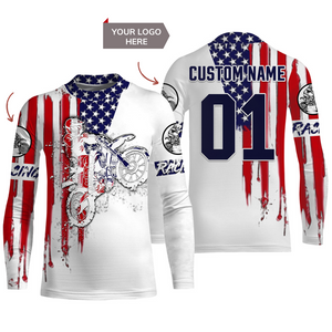 Custom logo dirtbike racing jersey UPF30+ adult kid Patriotic motocross off-road American riders NMS1012