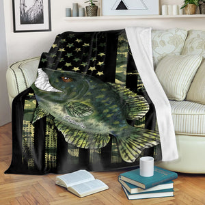 Crappie fishing American flag camo black angry crappie fish ChipteeAmz's art custom throw fleece blanket AT050