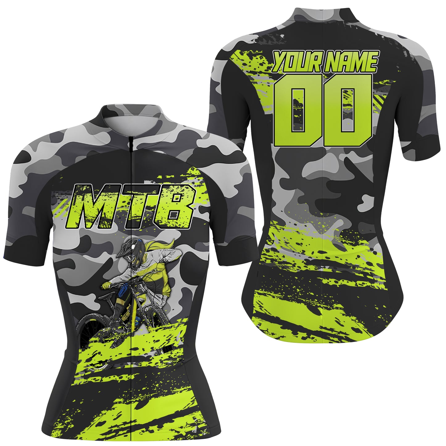 Custom Mens Womens MTB Cycling Jersey Mountain Bike Green Camo Bicycling Downhill Rider Racing Shirt| NMS818