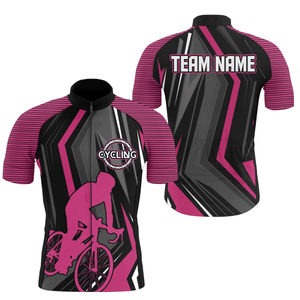 Custom Mens cycling jersey Pink bike shirts UPF50+ Biking tops Breathable bicycle gear with pockets| SLC64