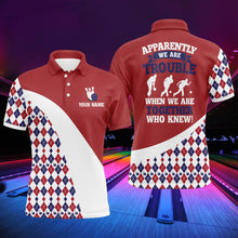 Load image into Gallery viewer, Personalized Men Bowling Shirt Red Argyle Bowling Jersey with Name Funny League Bowling Polo Shirt NBP44