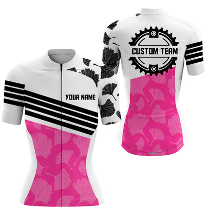 Pink cycling jersey women UPF50+ floral biking gear with 3 pockets Long short sleeve bike shirt| SLC124