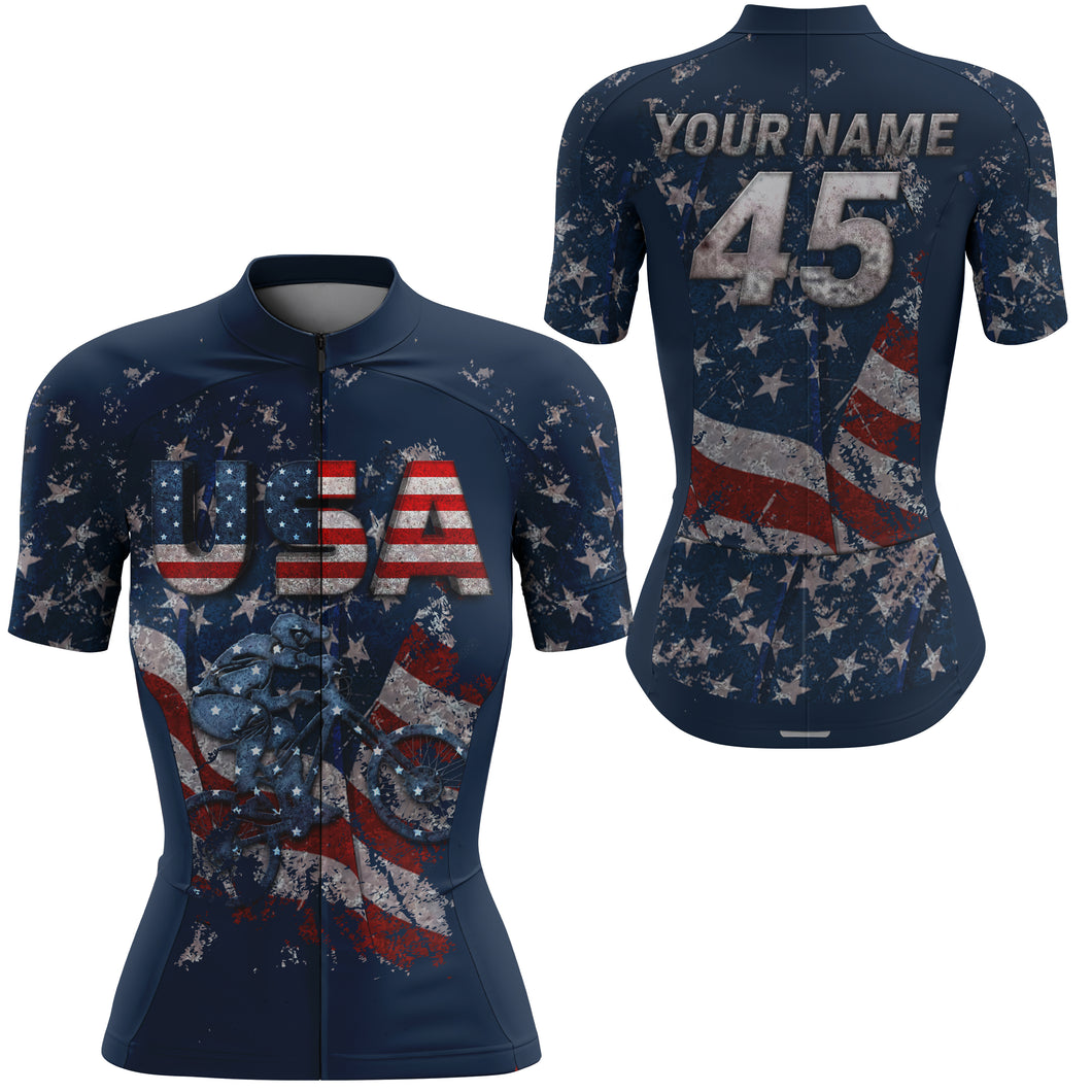 Custom Womens American cycling jersey UPF50+ USA MTB BMX shirt Breathable cycle gear with pockets| SLC68