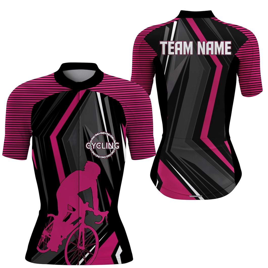 Custom Womens cycling jersey Pink bike shirts UPF50+ Biking tops girls Breathable gear with pockets| SLC64