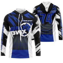 Load image into Gallery viewer, Blue BMX racing jersey Personalized UPF30+ adult kid riding BMX shirt extreme sports cycling gear| SLC102