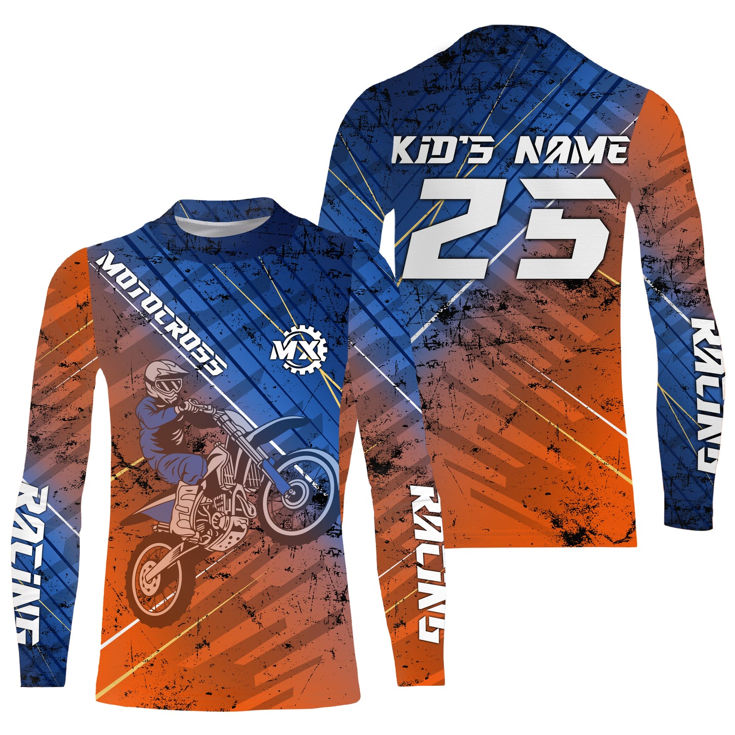Motocross jersey for men women kids orange custom dirt bike racing UPF30+ off-road riding shirt PDT115