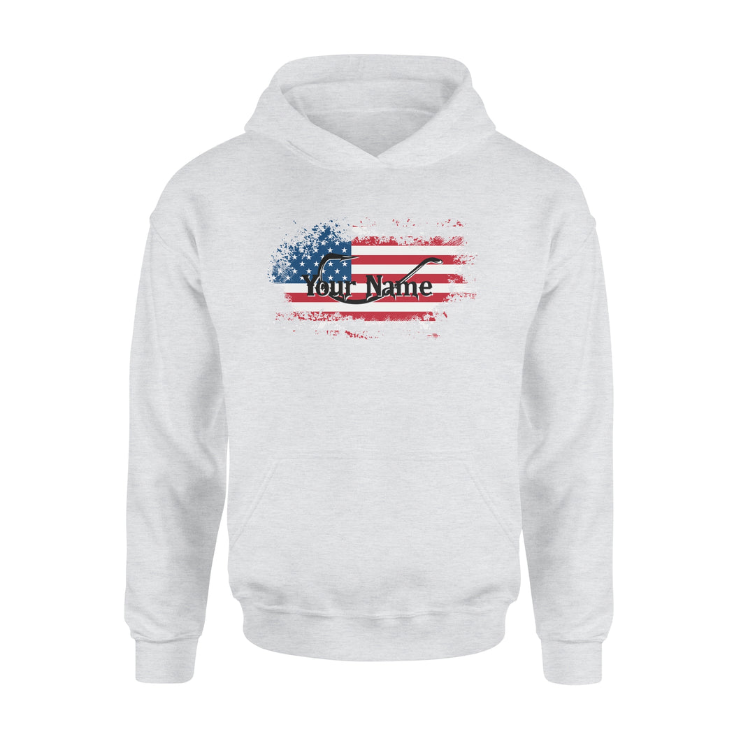 Custom name American Flag Fish Hook fishing Hoodie, personalized fishing apparel gift for Fishing lovers- NQS1198