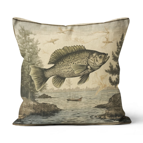 Vintage Bass Fishing Pillow Fishing Cabin decor, Fishing Lodges Pillow For Fisherman IPHW5687