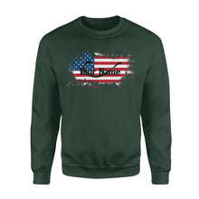 Load image into Gallery viewer, Custom name American Flag Fish Hook fishing Crew Neck Sweatshirt, personalized fishing apparel gift for Fishing lovers- NQS1198