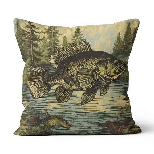Vintage Crappie Fishing Pillow, Lake Fishing Lodges Decoration, Rustic Fishing Cabins decor IPHW5686