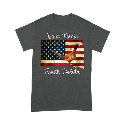 Pheasant hunting shirt South Dakota American Flag bird hunter custom name T-shirt - FSD1162 D06