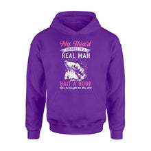 Load image into Gallery viewer, Beautiful thoughtful gift Hoodie shirt for your fisherwomen - &quot;My heart belongs to a real man who can bait a hook&quot; - SPH42