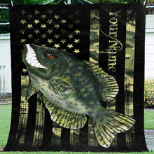 Load image into Gallery viewer, Crappie fishing American flag camo black angry crappie fish ChipteeAmz&#39;s art custom throw fleece blanket AT050