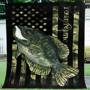 Crappie fishing American flag camo black angry crappie fish ChipteeAmz's art custom throw fleece blanket AT050