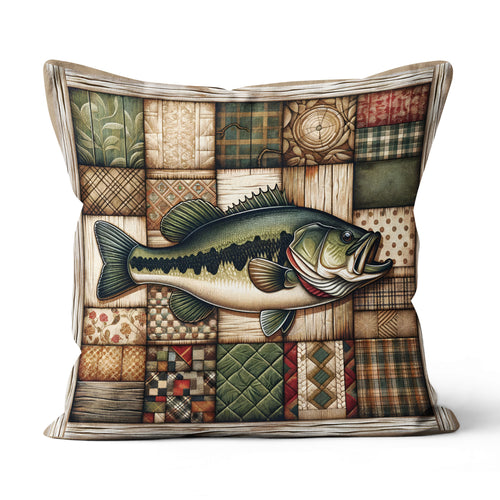 Vintage Bass Fishing Pillow Lake Cabin decor, Fishing Lodges Pillow For Fisherman IPHW5682