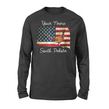 Load image into Gallery viewer, Pheasant hunting shirt South Dakota American Flag bird hunter custom name Long sleeve - FSD1162