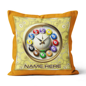 Funny Clock Billiard Balls Custom Yellow Pillow, Best Pool Throw Pillow TDM0903