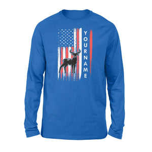American flag deer hunting custom name shirt, personalized deer hunting apparel Long Sleeve- NQS1206