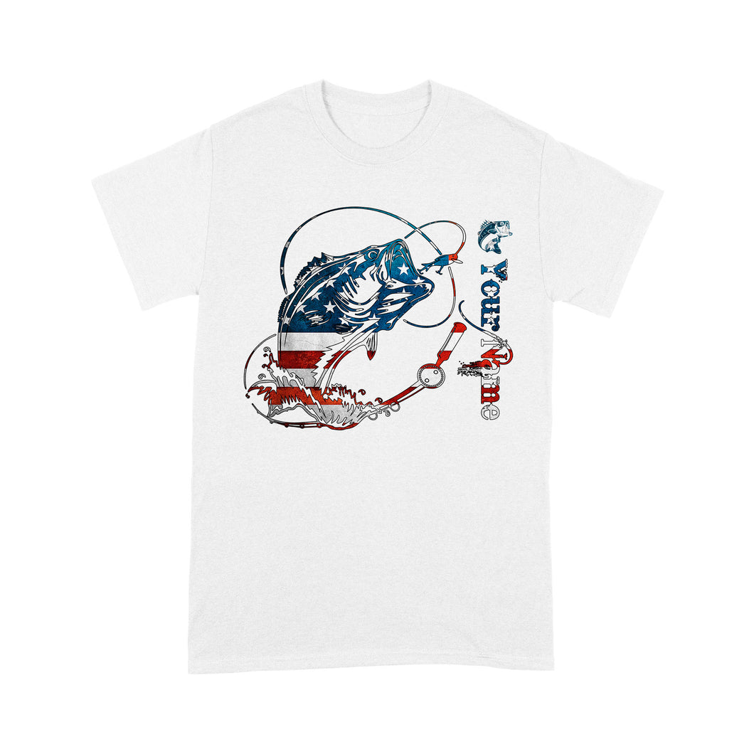 US Bass Fishing American Flag Custom name T-shirt D02 NQS1248