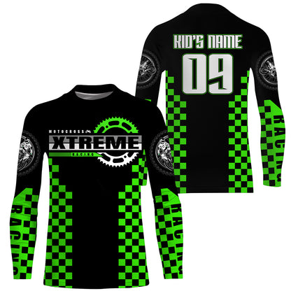 Green Motocross jersey custom kid men women UPF30+ dirt bike riding extreme MX shirt motorcycle PDT96