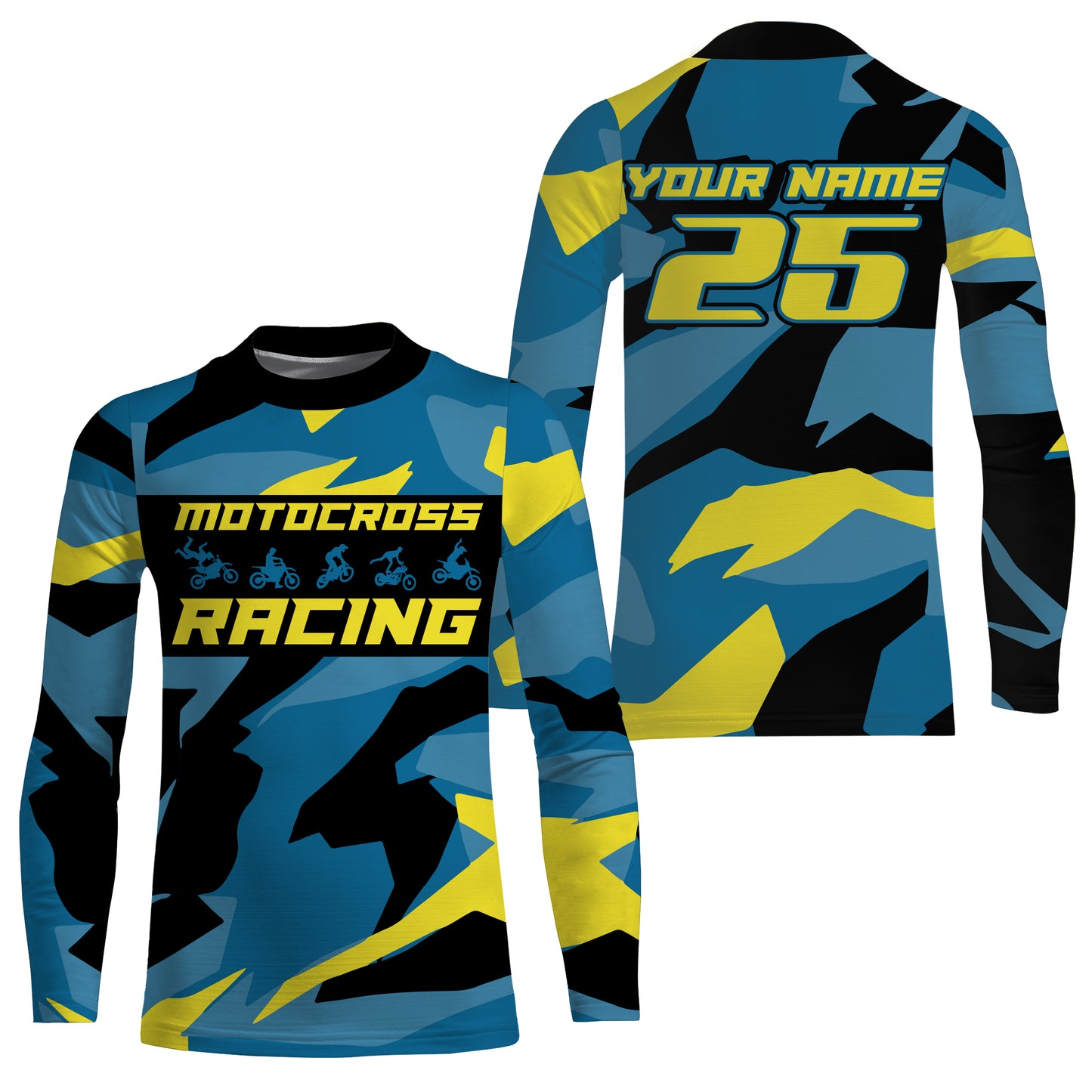 Blue camo custom motocross racing Jersey UPF30+ kids men women dirt bike long sleeves off-road NMS1037