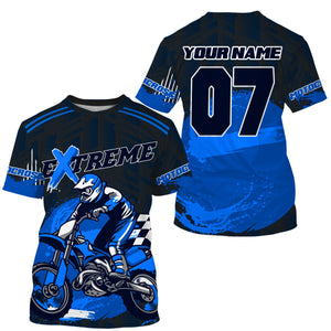 Personalized blue UPF30+ Motocross riding jersey extreme MX racing dirt bike off-road motorcycle  PDT39