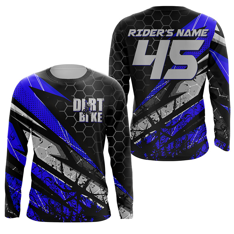 Customizable Motocross jersey kid men women UPF30+ off-road dirt bike blue MX racing shirt PDT264