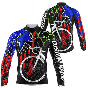 American Mens cycling jersey UPF50+ Custom name USA bike shirts with 3-rear pockets & full zip| SLC209