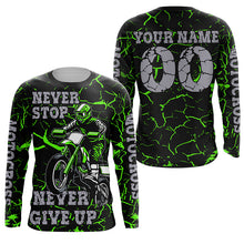 Load image into Gallery viewer, Green Motocross Jersey Personalized UPF30+ Never Stop Dirt Bike Shirt For Boys Racing Motorcycle  PDT456