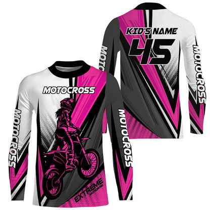 Girls Women Extreme Motocross Jersey Personalized UPF30+ Pink MX Racing Dirt Bike Shirt NMS1219