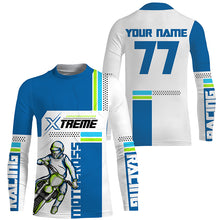 Load image into Gallery viewer, Extreme personalized blue Motocross jersey kid men women UPF30+ off-road biker MX racing shirt PDT267