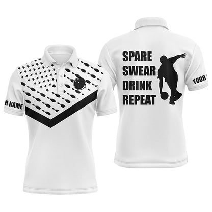Funny Men Polo Bowling Shirt, Personalized American Flag Bowling Short Sleeve Bowlers Jersey NBP52