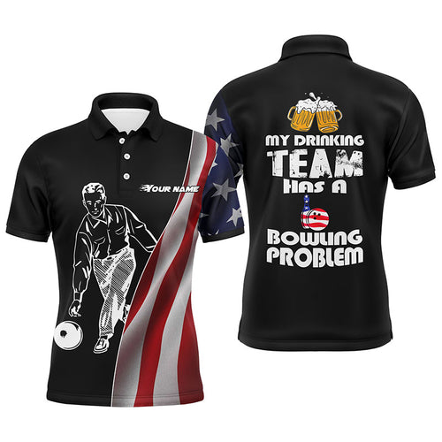 Funny Men Polo Bowling Shirt, Personalized Team Bowlers Jersey American Flag Beer Lovers NBP74