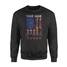 Load image into Gallery viewer, American flag fisherman kayak fishing custom name US fishing rod D05 NQS1244 - Standard Crew Neck Sweatshirt