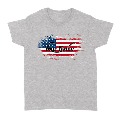 Custom name American Flag Fish Hook fishing Women's T-shirt, personalized fishing apparel gift for Fishing lovers- NQS1198