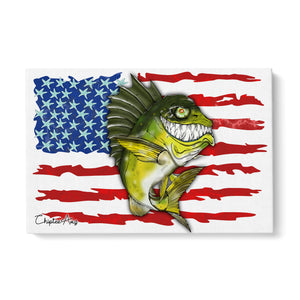 Largemouth Bass fishing art with American flag ChipteeAmz's fish art canvas AT004