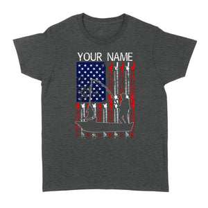 American flag fisherman kayak fishing custom name US fishing rod D05 NQS1244 - Standard Women's T-shirt