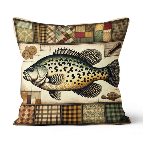 Vintage Crappie Fishing Pillow, Lake Fishing Lodges Decoration, Rustic Fishing Cabins decor IPHW5684