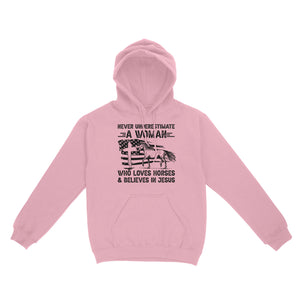 Never underestimate a woman who loves horses and believes in Jesus, horse gifts for girls D03 NQS2680 - Standard Hoodie