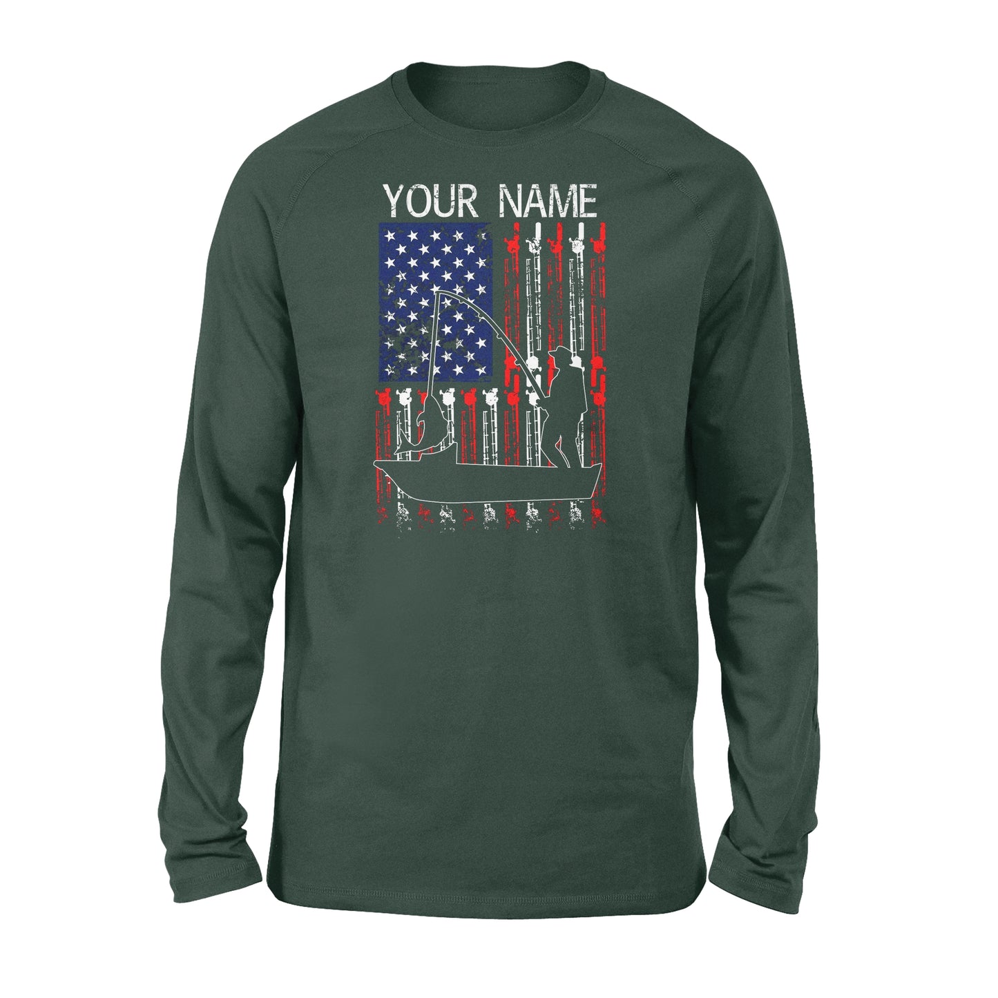 American flag fisherman kayak fishing custom name US fishing rod D05 NQS1244 - Standard Long Sleeve