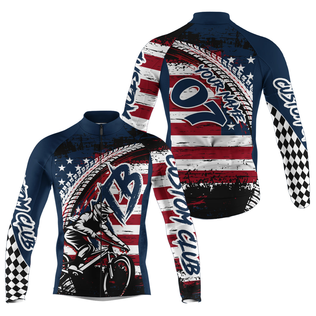American MTB cycling jersey mens UPF50+ Reflective mountain bike gear with pockets USA biking tops| SLC93