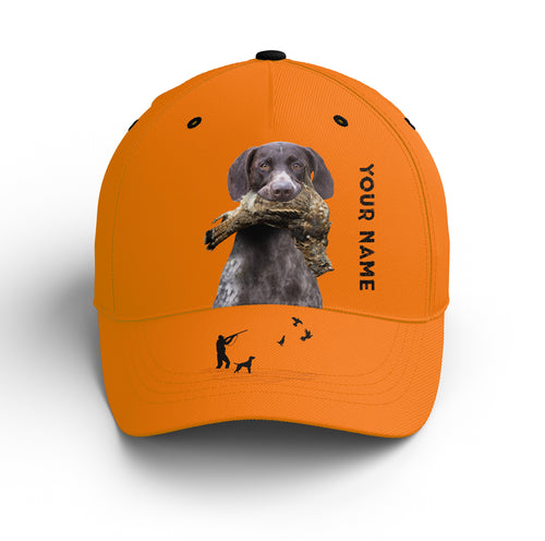 German Shorthaired Pointer Dog Grouse hunting Blaze Orange Custom Name Hat for Men FSD3980