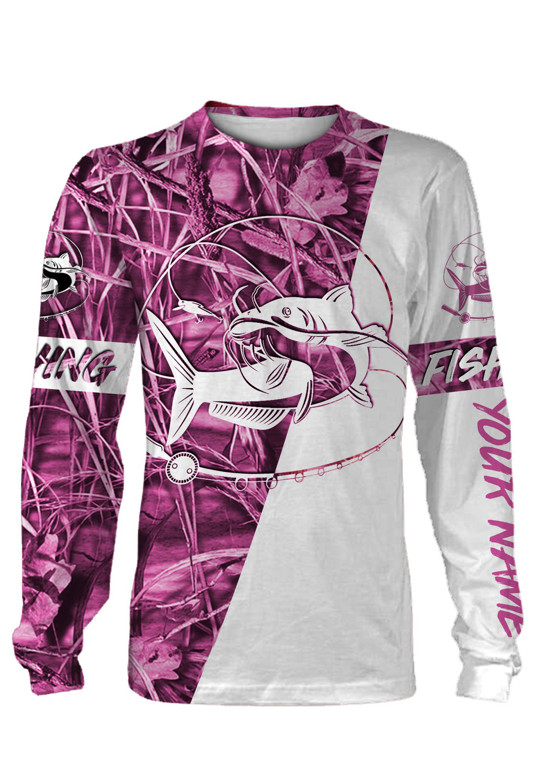 Catfish Personalized fishing tattoo pink camo full printing Long sleeve, Hoodie, Zip up hoodie, T-shirt  - FSA19