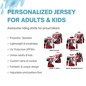 Red BMX jerseys UPF30+ Off-road bike shirt Cycling gear Adult youth BMX bicycle motocross clothes| SLC85